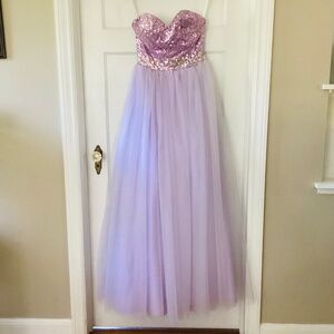 Bailey Bridal Prom Quinceañera Sweetheart Strapless Purple bling tulle ball gown